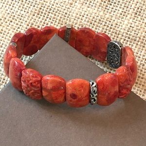 Rare Silpada Red Coral .925 Stretch Bead Bracelet